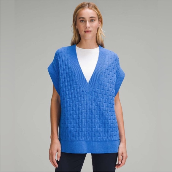Lululemon✨Cable-Knit Relaxed-Fit Sweater Vest✨Oversized•Pipe Dream Blue✨NWOT✨XL - Picture 3 of 15